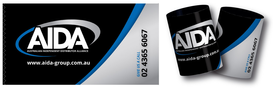 AIDA group promotional stubby cooler